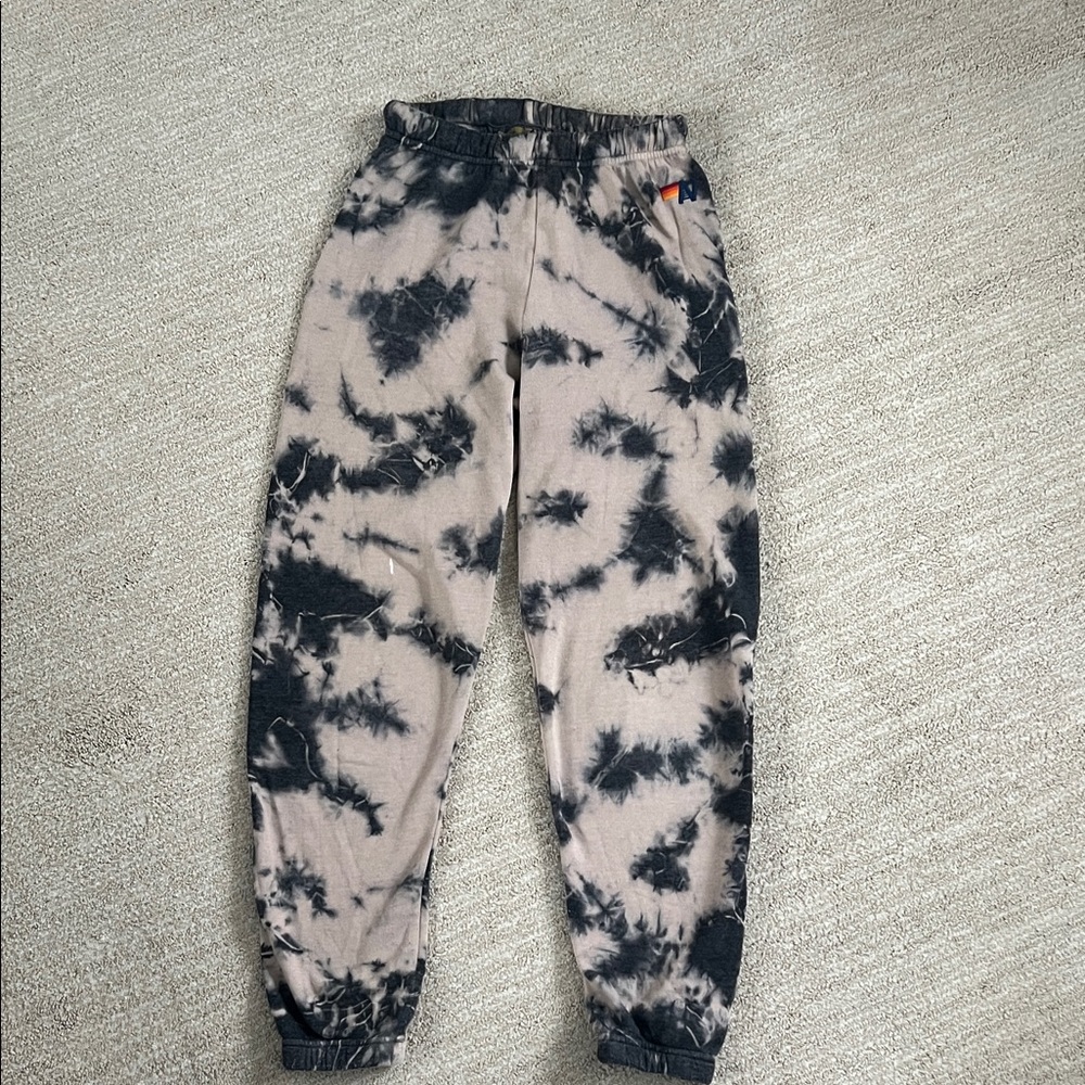 Aviator Nation Tie-Dye Jogger Pants, Black and Tan, XSmall